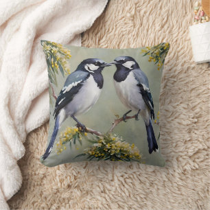 Australian Magpies In Wattle Trees Oil Paint, Cushion