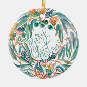 Australian Merry Christmas Wreath Ceramic Tree Decoration