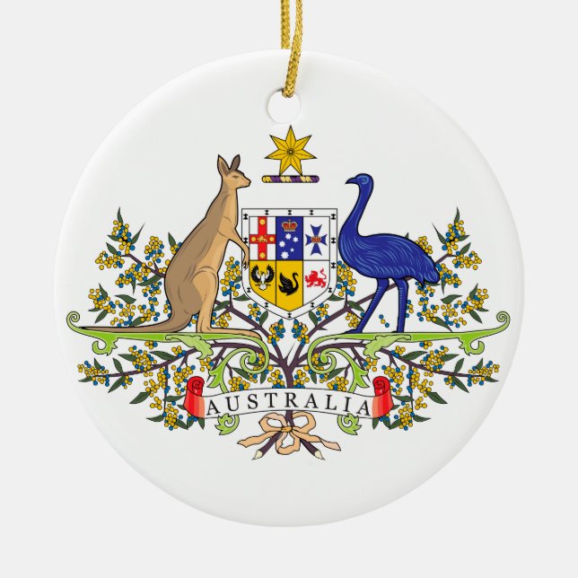 Australian national emblem ceramic tree decoration (Front)