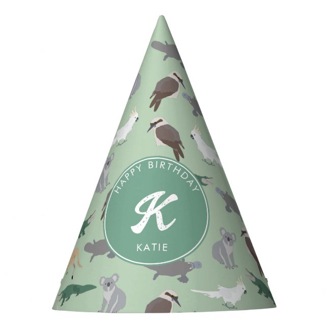 Australian Native Animals Eucalyptus Birthday Party Hat (Front)