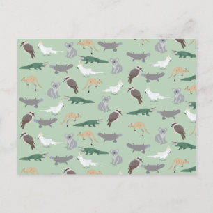 Australian Native Animals Eucalyptus Green Pattern Holiday Postcard