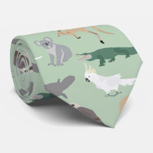 Australian Native Animals Eucalyptus Green Pattern Tie