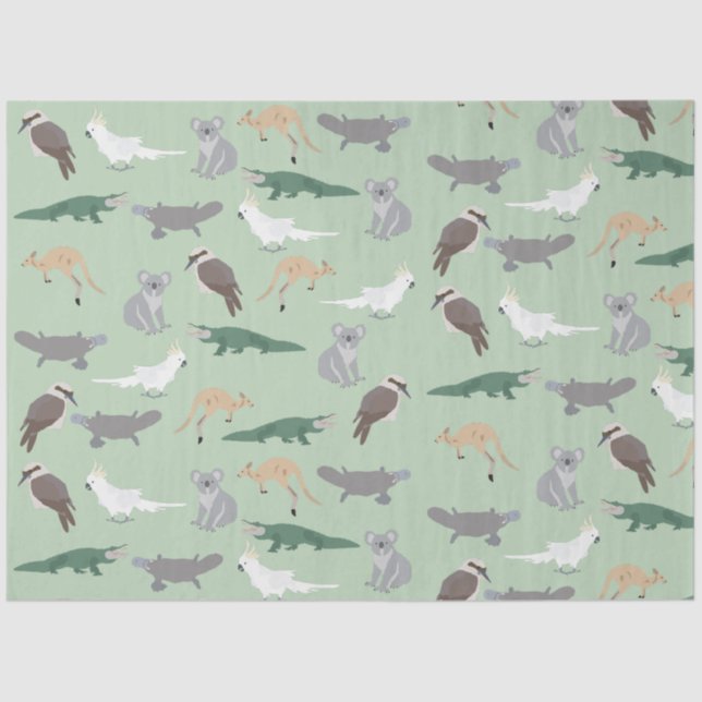 Australian Native Animals Eucalyptus Green Pattern Tissue Paper (Front)