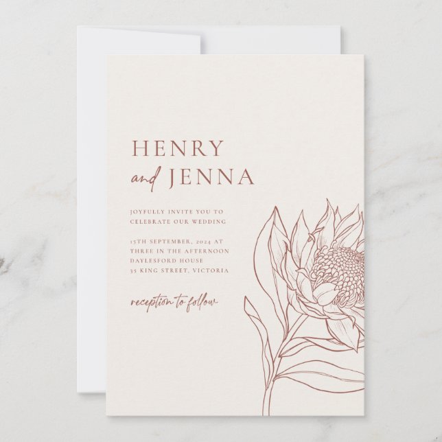 Australian Native Botanicals Waratah Protea Invitation (Front)