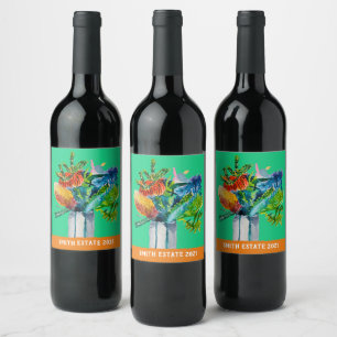 Australian native flora watercolor art wine label