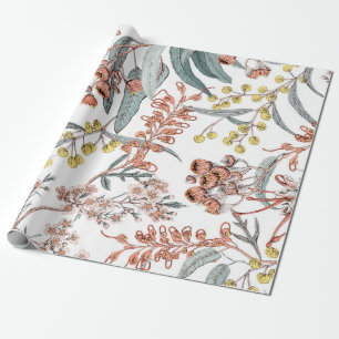 Australian native flowers. Seamless pattern black  Wrapping Paper