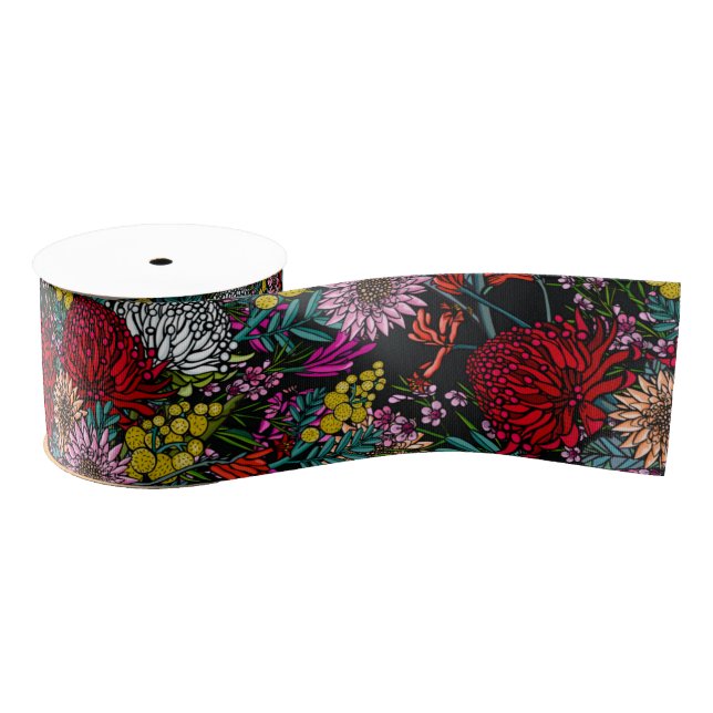 Australian Native Garden Pattern Grosgrain Ribbon (Spool)