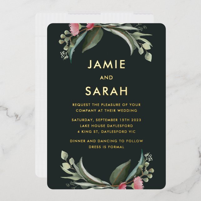 Australian Native Gum Blossom Foil Invitation (Envelope)