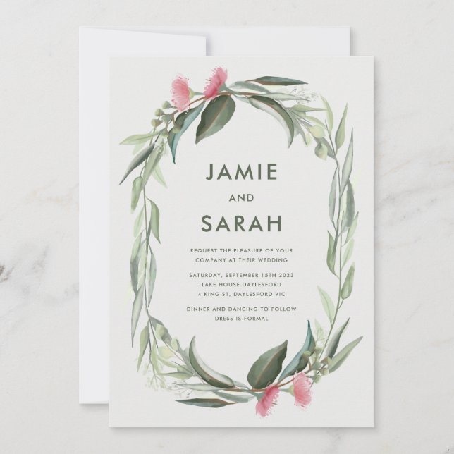 Australian Native Gum Blossom Wedding Invitation (Front)