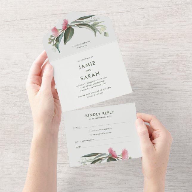 Australian Native Gum Blossom Wedding Invitation (Tearaway)