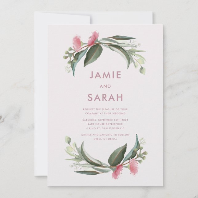 Australian Native Gum Blossom Wedding Invitation (Front)