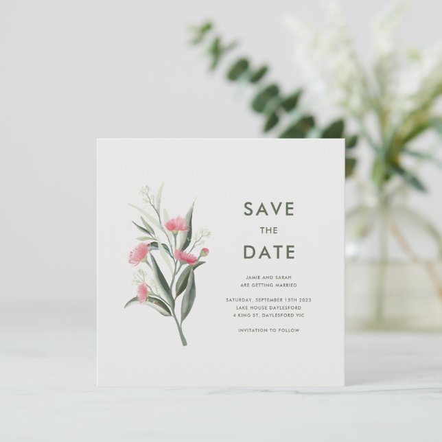 Australian Native Gum Blossom Wedding  Save The Date (Standing Front)