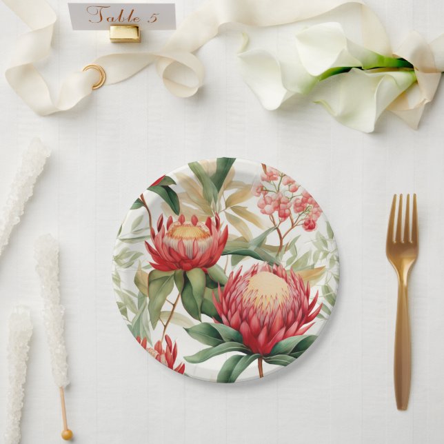 Australian Native Protea Flower II Paper Plate (Wedding)
