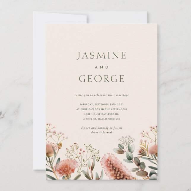 Australian Native Watercolour Wildflower Invitation (Front)