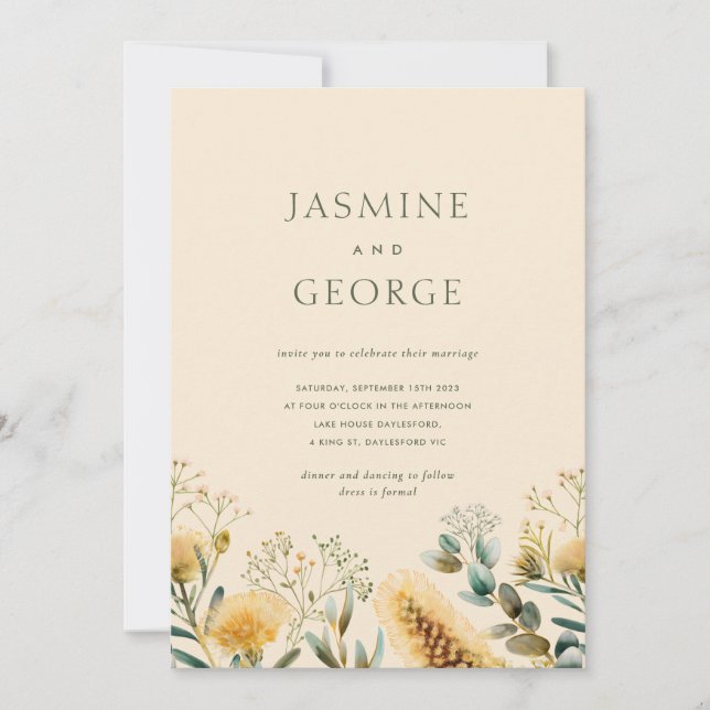Australian Native Watercolour Wildflower Invitation (Front)