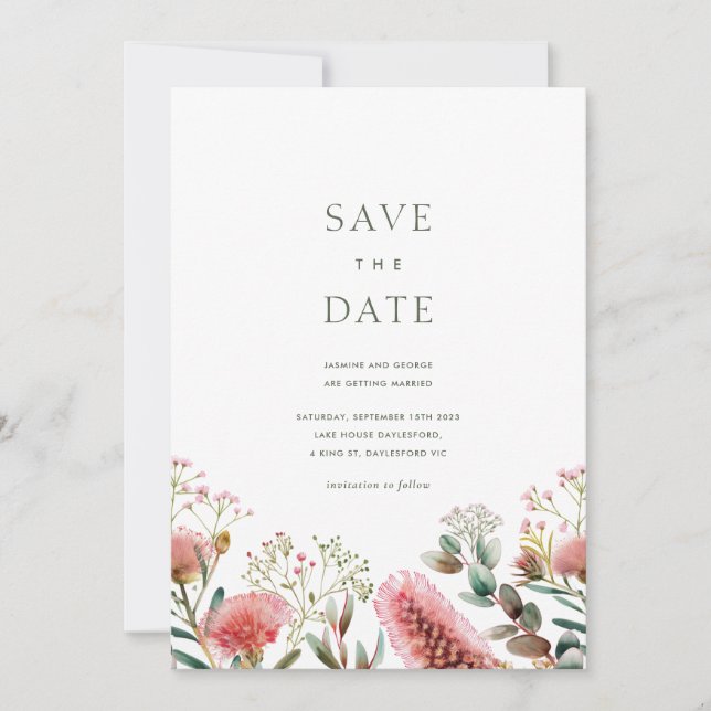 Australian Native Watercolour Wildflower Save The Date (Front)