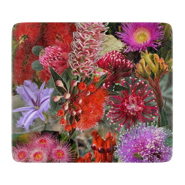 Australian Native Wild Flowers Square Cutting Board (Front)