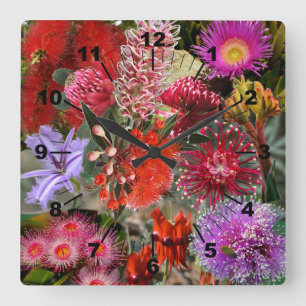 Australian Native Wild Flowers Square Wall Clock