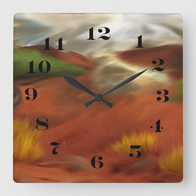 Australian Outback Dawn Abstract Art Square Wall Clock (Front)
