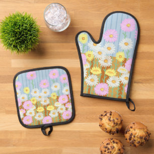 Australian Paper Daisies Oven Mitt & Pot Holder Set