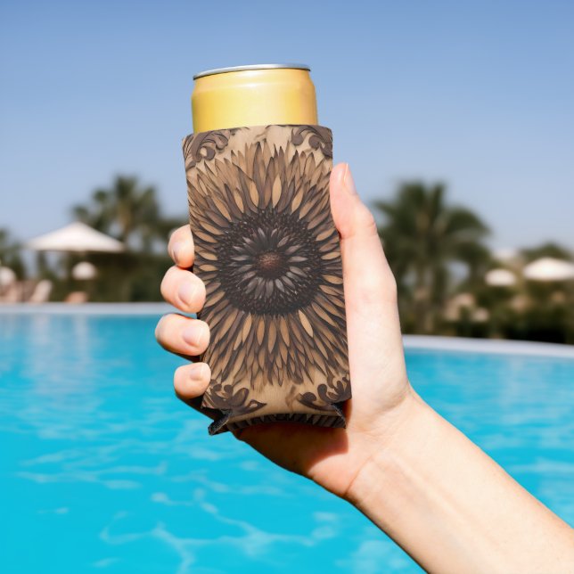 Australian Petals: Banksia Flower Wood Print Seltzer Can Cooler (In Situ Pool)