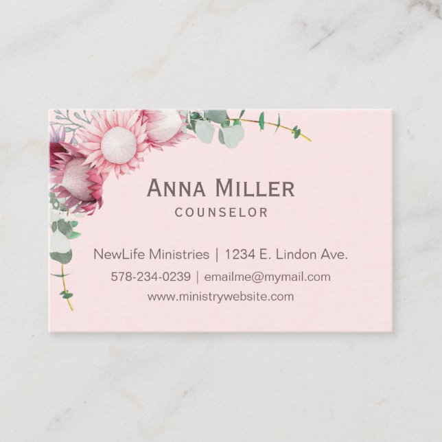 Australian Pink Floral Counseling Ministry Business Card (Front)