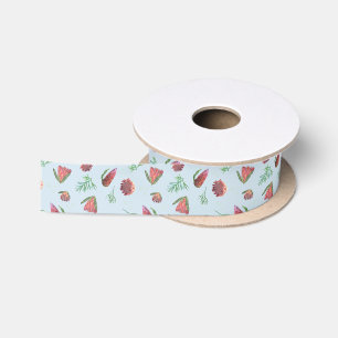 Australian Protea Flowers & Leaves Repeat Pattern Satin Ribbon