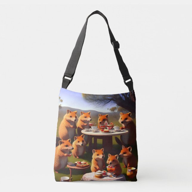 Australian Quokka Tea Party, Unisex Crossbody Bag (Front)