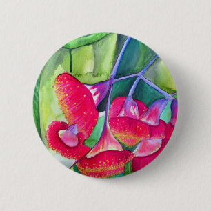 Australian red flowering gumnuts watercolor art 6 cm round badge