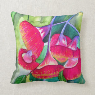 Australian red flowering gumnuts watercolor art cushion