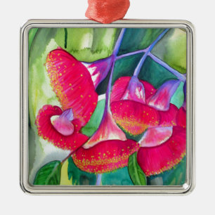 Australian red flowering gumnuts watercolor art metal tree decoration
