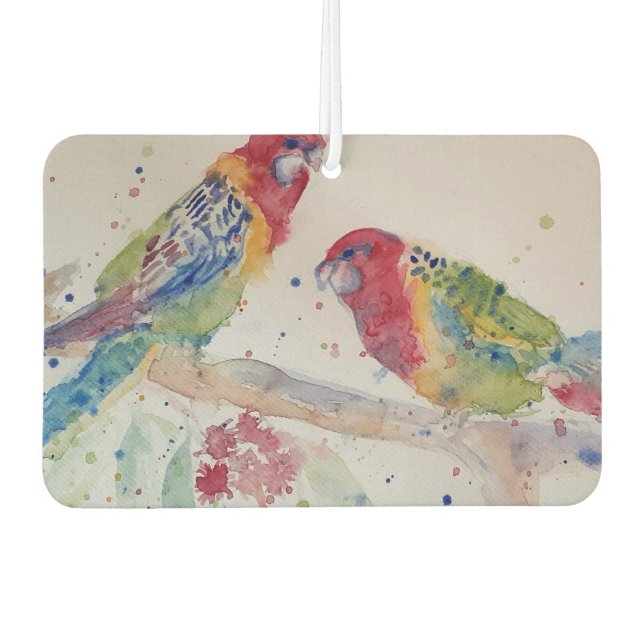 Australian Red Rosella Parrot Bird Watercolour art Car Air Freshener (Front)