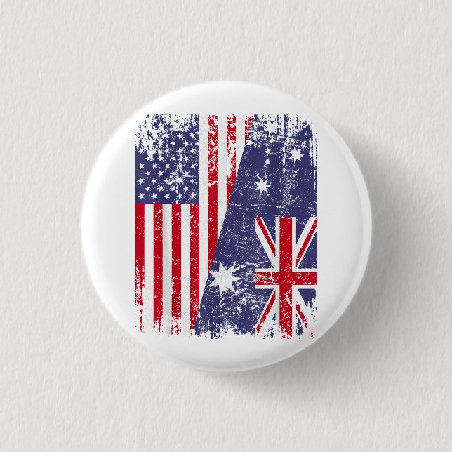 AUSTRALIAN ROOTS  Half American Flag AUSTRALIA  3 Cm Round Badge (Front)