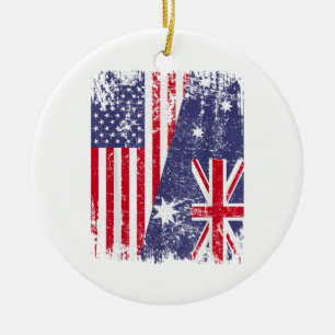 AUSTRALIAN ROOTS  Half American Flag AUSTRALIA  Ceramic Tree Decoration