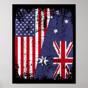 AUSTRALIAN ROOTS  Half American Flag AUSTRALIA  Poster