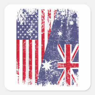 AUSTRALIAN ROOTS  Half American Flag AUSTRALIA  Square Sticker