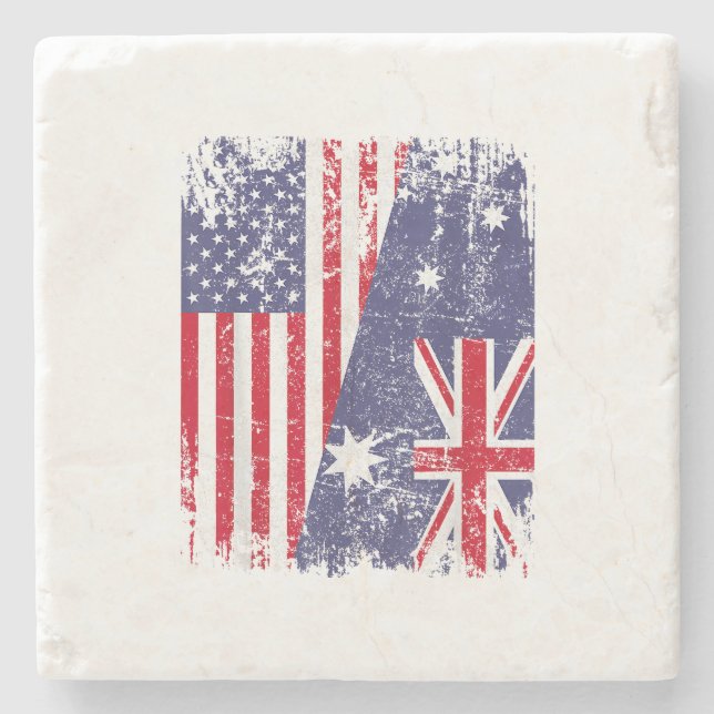 AUSTRALIAN ROOTS  Half American Flag AUSTRALIA  Stone Coaster (Front)