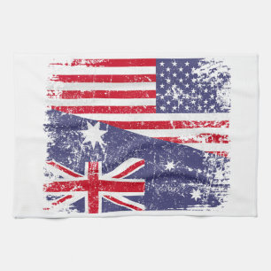 AUSTRALIAN ROOTS Half American Flag AUSTRALIA Tea Towel