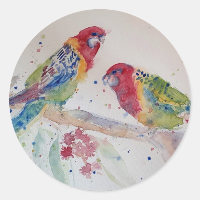 Australian Rosella Parrot Watercolour art Classic Round Sticker (Front)