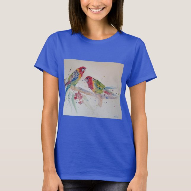 Australian Rosella Parrots Watercolour art T Shirt (Front)