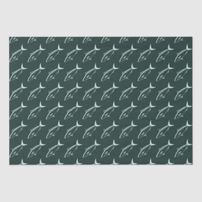 Australian Salmon Fish in Aqua on Racing Green Tissue Paper (Front)