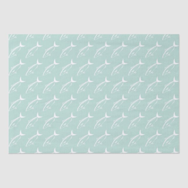 Australian Salmon Fish in White on Aqua Tissue Paper (Front)