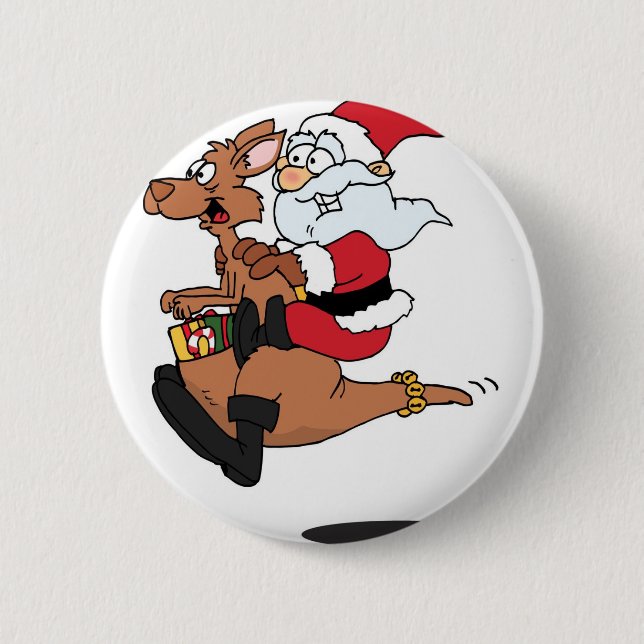 Australian Santa riding a Christmas kangaroo 6 Cm Round Badge (Front)