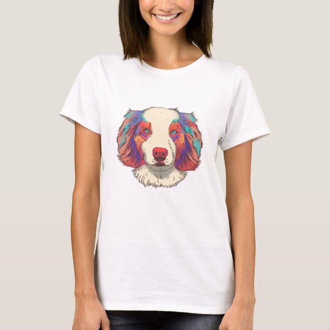 Australian Sheperd Dog dog pet animal portrait T-Shirt (Front)