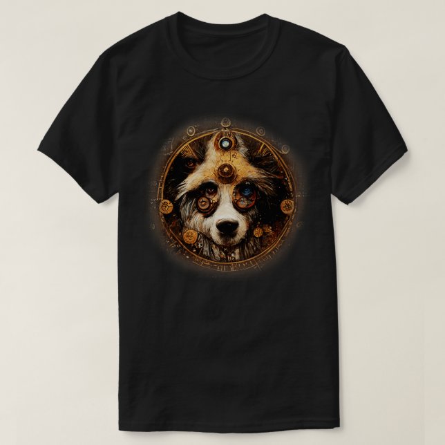 Australian Sheperd Surreal Steampunk Artwork Dog L T-Shirt (Design Front)