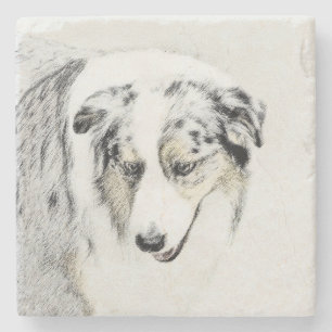 Australian Shepherd 2 Painting - Original Dog Art Stone Coaster