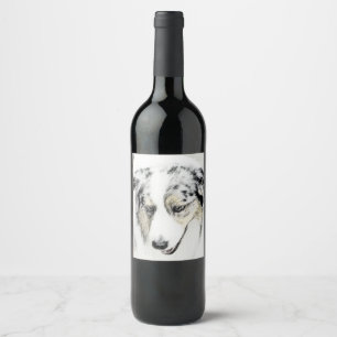 Australian Shepherd 2 Painting - Original Dog Art Wine Label