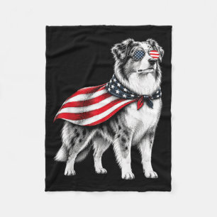 Australian Shepherd 4th Of July Aamerican Flag Fleece Blanket