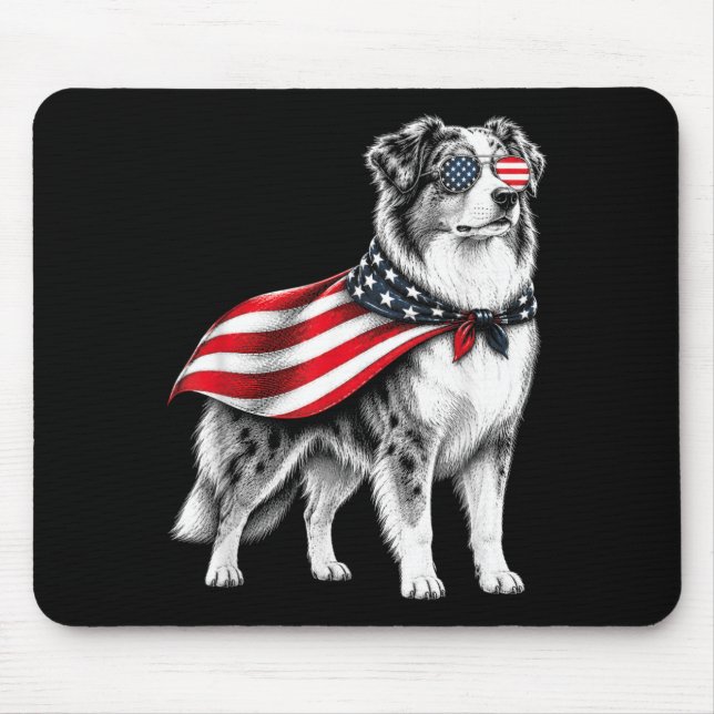 Australian Shepherd 4th Of July Aamerican Flag Mouse Mat (Front)