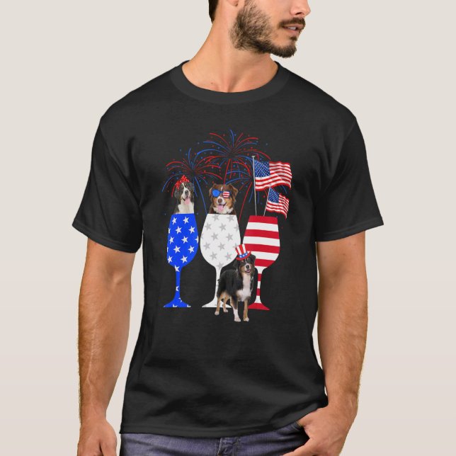 Australian Shepherd 4th Of July Red White Blue Win T-Shirt (Front)